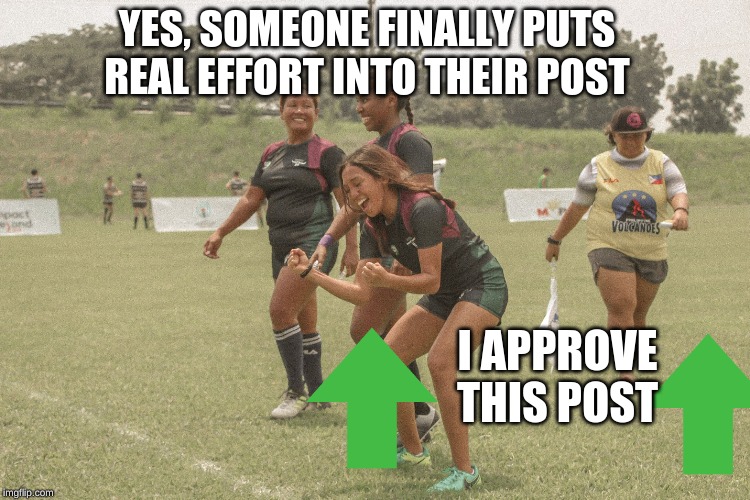 yes finally | YES, SOMEONE FINALLY PUTS REAL EFFORT INTO THEIR POST I APPROVE THIS POST | image tagged in yes finally | made w/ Imgflip meme maker
