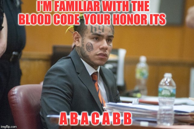 Takashi69 | I'M FAMILIAR WITH THE BLOOD CODE  YOUR HONOR ITS; A B A C A B B | image tagged in takashi69 | made w/ Imgflip meme maker