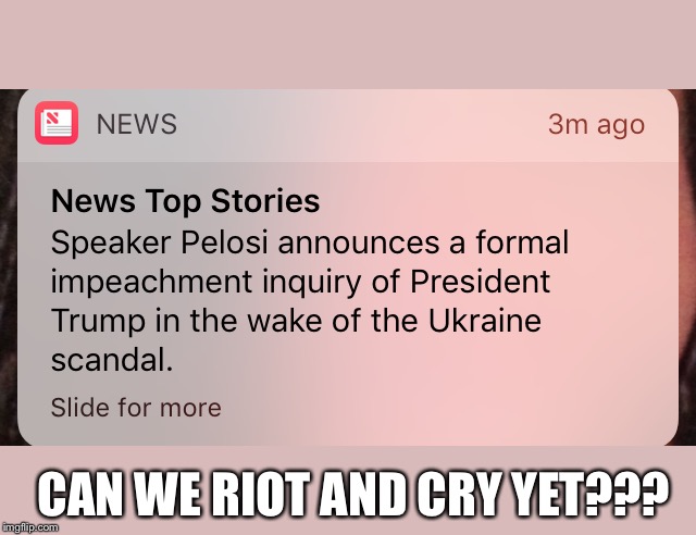 Trump impeachment distraction | CAN WE RIOT AND CRY YET??? | image tagged in trump impeachment,nancy pelosi,donald trump | made w/ Imgflip meme maker