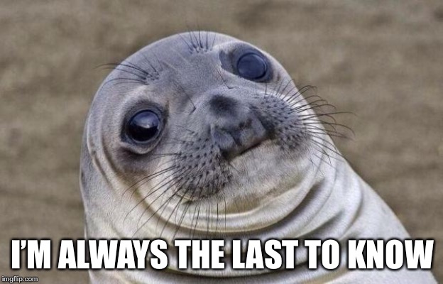 Awkward Moment Sealion Meme | I’M ALWAYS THE LAST TO KNOW | image tagged in memes,awkward moment sealion | made w/ Imgflip meme maker