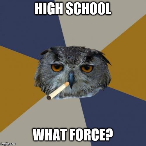 Art Student Owl Meme | HIGH SCHOOL WHAT FORCE? | image tagged in memes,art student owl | made w/ Imgflip meme maker