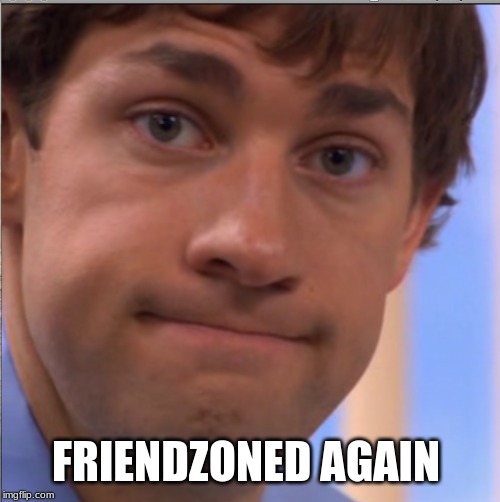 So true | FRIENDZONED AGAIN | image tagged in jim face,memes | made w/ Imgflip meme maker