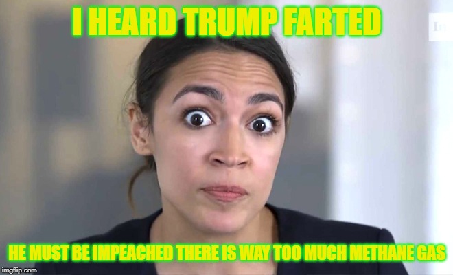 AOC | I HEARD TRUMP FARTED; HE MUST BE IMPEACHED THERE IS WAY TOO MUCH METHANE GAS | image tagged in aoc | made w/ Imgflip meme maker