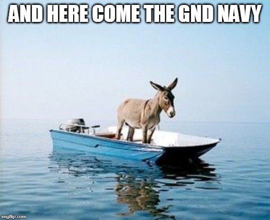 DONKEY ON A BOAT | AND HERE COME THE GND NAVY | image tagged in donkey on a boat | made w/ Imgflip meme maker