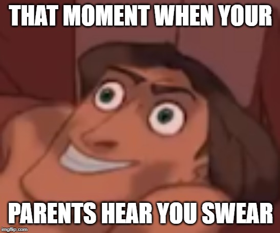 Instant regret | THAT MOMENT WHEN YOUR; PARENTS HEAR YOU SWEAR | image tagged in instant regret | made w/ Imgflip meme maker