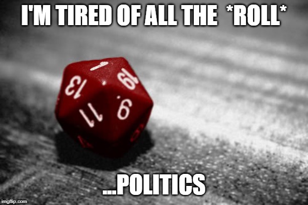 D&D | I'M TIRED OF ALL THE  *ROLL*; ...POLITICS | image tagged in dd | made w/ Imgflip meme maker
