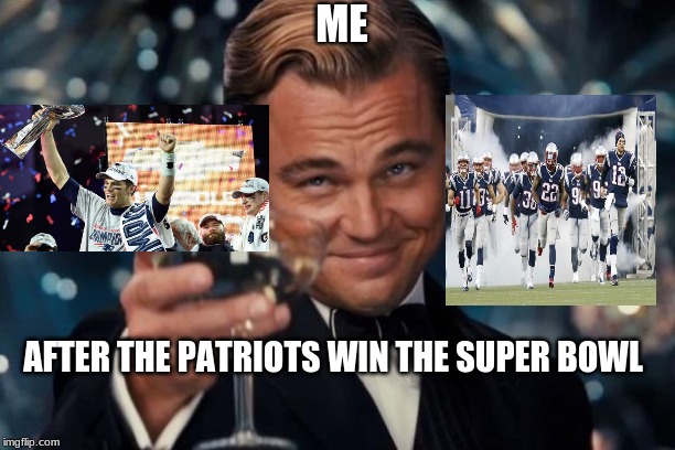 Leonardo Dicaprio Cheers Meme | ME; AFTER THE PATRIOTS WIN THE SUPER BOWL | image tagged in memes,leonardo dicaprio cheers | made w/ Imgflip meme maker