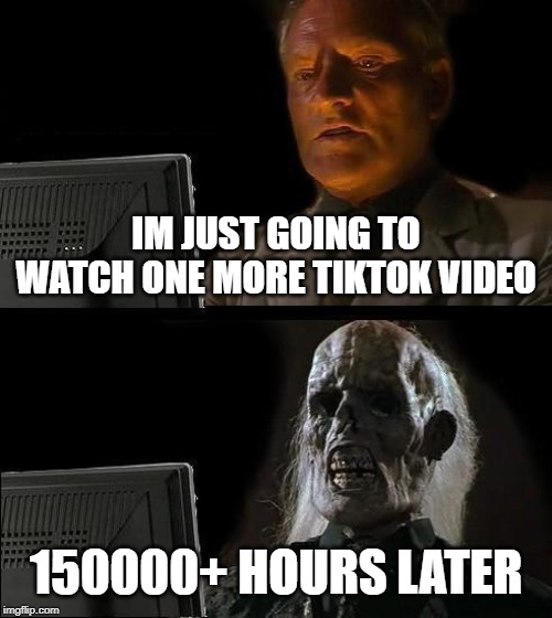 I'll Just Wait Here | IM JUST GOING TO WATCH ONE MORE TIKTOK VIDEO; 150000+ HOURS LATER | image tagged in memes,ill just wait here | made w/ Imgflip meme maker