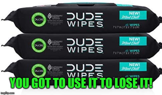 Dude Wiped | YOU GOT TO USE IT TO LOSE IT! | image tagged in dude wiped | made w/ Imgflip meme maker