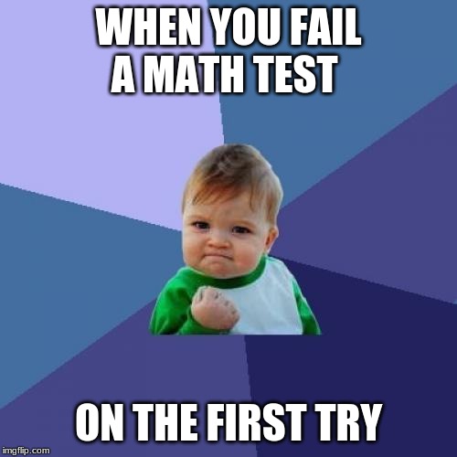 Success Kid | WHEN YOU FAIL A MATH TEST; ON THE FIRST TRY | image tagged in memes,success kid | made w/ Imgflip meme maker