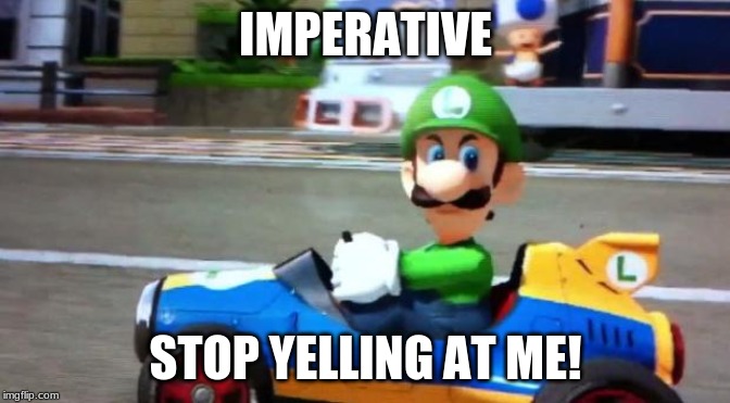 Luigi Death Stare | IMPERATIVE; STOP YELLING AT ME! | image tagged in luigi death stare | made w/ Imgflip meme maker