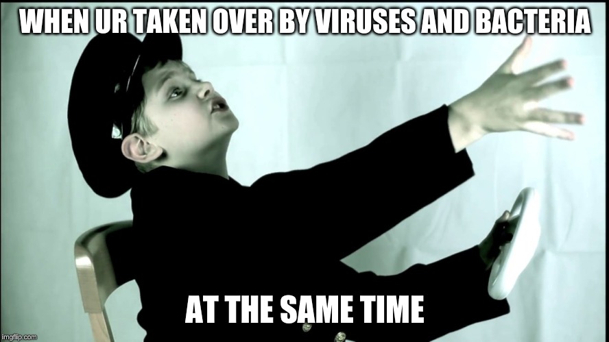 Science meets YouTube Hatchet video | WHEN UR TAKEN OVER BY VIRUSES AND BACTERIA; AT THE SAME TIME | image tagged in funny,joke | made w/ Imgflip meme maker