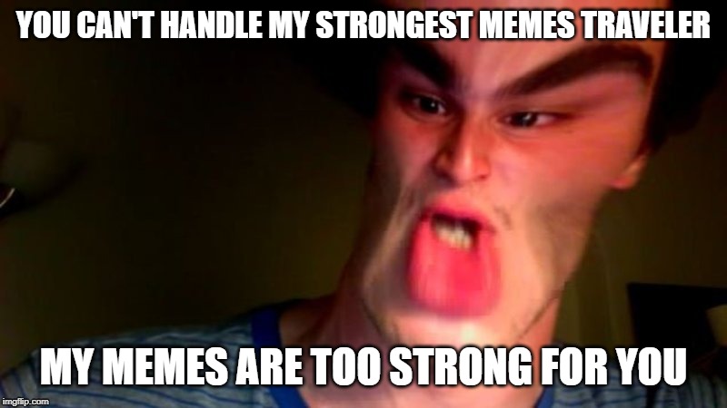 My memes are too strong for you | YOU CAN'T HANDLE MY STRONGEST MEMES TRAVELER; MY MEMES ARE TOO STRONG FOR YOU | image tagged in memes,strong | made w/ Imgflip meme maker