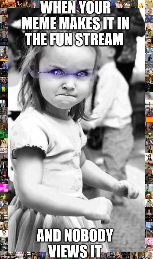 Angry Toddler | WHEN YOUR MEME MAKES IT IN THE FUN STREAM; AND NOBODY VIEWS IT | image tagged in memes,angry toddler | made w/ Imgflip meme maker