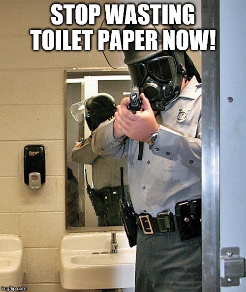 bathroom police | STOP WASTING TOILET PAPER NOW! | image tagged in bathroom police | made w/ Imgflip meme maker