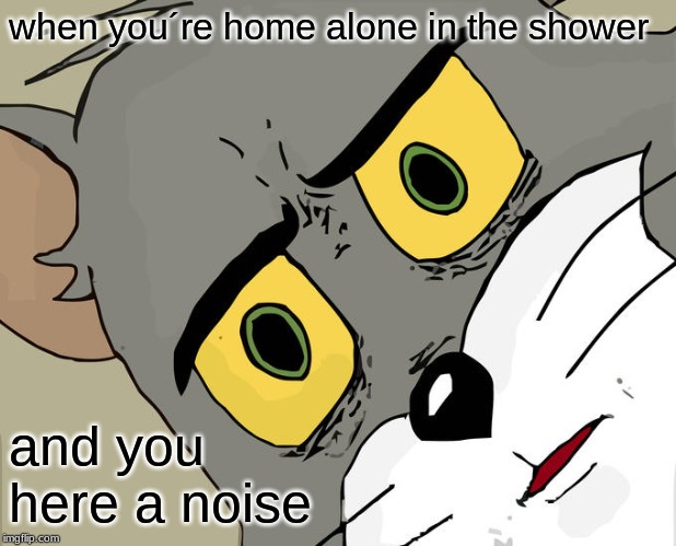 Unsettled Tom Meme | when you´re home alone in the shower; and you here a noise | image tagged in memes,unsettled tom | made w/ Imgflip meme maker