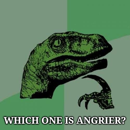 Philosoraptor Meme | WHICH ONE IS ANGRIER? | image tagged in memes,philosoraptor | made w/ Imgflip meme maker