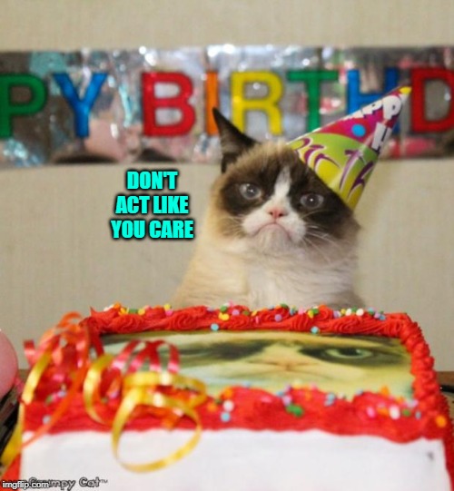 Grumpy Cat Birthday Meme | DON'T ACT LIKE YOU CARE | image tagged in memes,grumpy cat birthday,grumpy cat | made w/ Imgflip meme maker