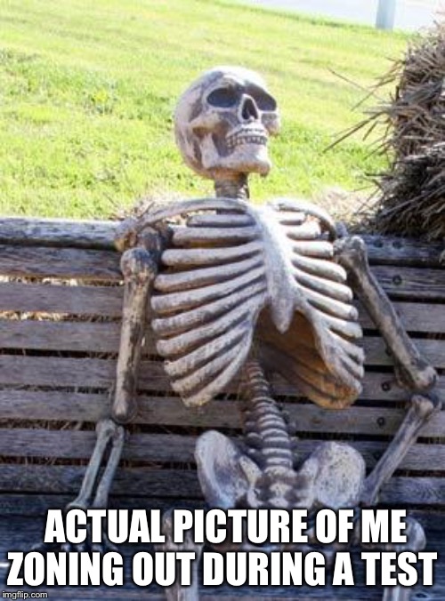 Waiting Skeleton Meme | ACTUAL PICTURE OF ME ZONING OUT DURING A TEST | image tagged in memes,waiting skeleton | made w/ Imgflip meme maker