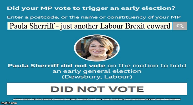 Paula Sherriff - Labour brexit coward | Paula Sherriff - just another Labour Brexit coward; #JC4PMNOW #JC4PM2019 #GTTO #JC4PM #CULTOFCORBYN #LABOURISDEAD #WEAINTCORBYN #WEARECORBYN #CORBYN #ABBOTT #MCDONNELL #TIMEFORCHANGE #LABOUR @PEOPLESMOMENTUM #VOTELABOUR #TORIESOUT #GENERALELECTIONNOW | image tagged in cultofcorbyn,labourisdead,jc4pmnow gtto jc4pm2019,communist socialist,momentum students,boris corbyn swinson brexit | made w/ Imgflip meme maker