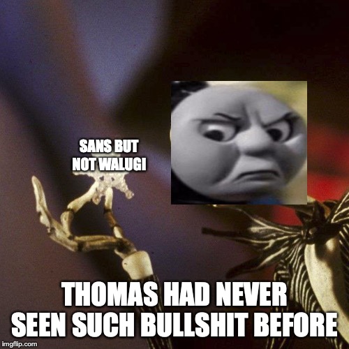 Nightmare Before Christmas | SANS BUT NOT WALUGI; THOMAS HAD NEVER SEEN SUCH BULLSHIT BEFORE | image tagged in nightmare before christmas | made w/ Imgflip meme maker