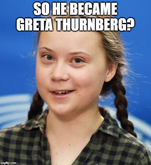 Greta Thunberg | SO HE BECAME GRETA THURNBERG? | image tagged in greta thunberg | made w/ Imgflip meme maker