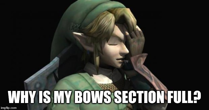 Link Facepalm | WHY IS MY BOWS SECTION FULL? | image tagged in link facepalm | made w/ Imgflip meme maker