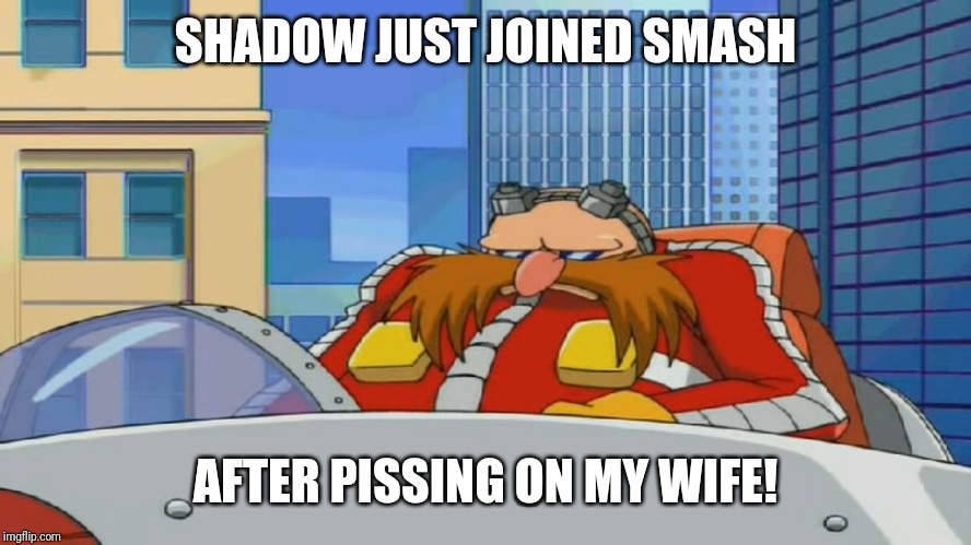 Eggman is Disappointed - Sonic X | SHADOW JUST JOINED SMASH AFTER PISSING ON MY WIFE! | image tagged in eggman is disappointed - sonic x | made w/ Imgflip meme maker