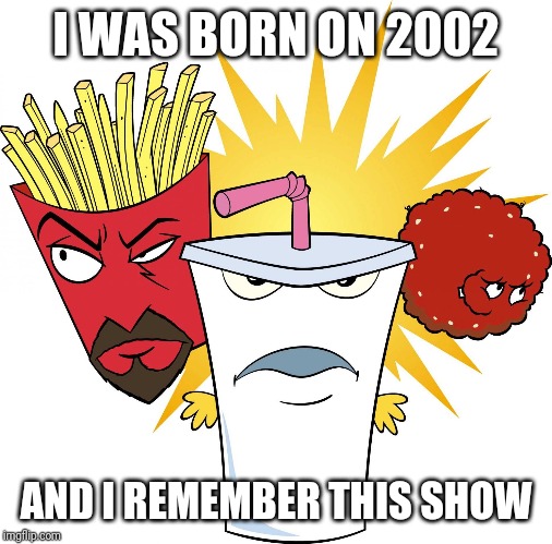 Aqua Teen Hunger Force | I WAS BORN ON 2002; AND I REMEMBER THIS SHOW | image tagged in aqua teen hunger force,nostalgia,memes | made w/ Imgflip meme maker
