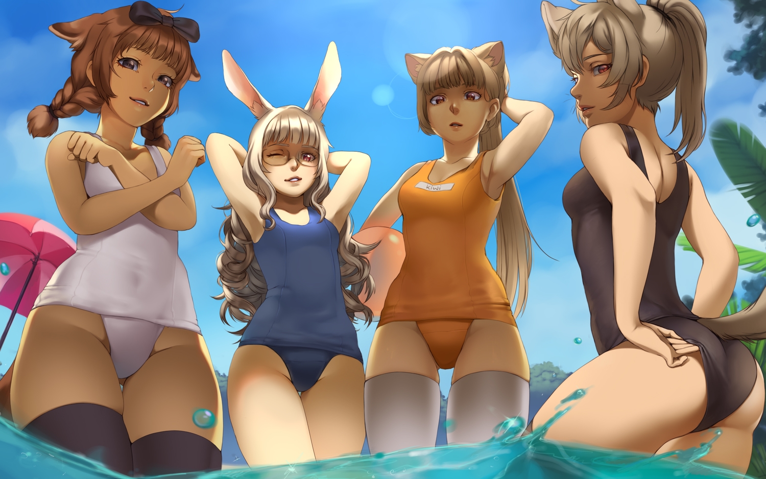Anime friends on the beach Blank Meme Template