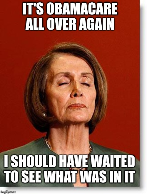 Oops, I did it again | IT'S OBAMACARE ALL OVER AGAIN; I SHOULD HAVE WAITED TO SEE WHAT WAS IN IT | image tagged in blind pelosi,impeach trump,ukraine | made w/ Imgflip meme maker