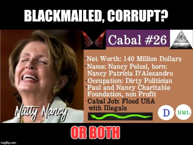 Who is in the Cabal? | BLACKMAILED, CORRUPT? OR BOTH | image tagged in cabal 26,government corruption,perlosi,corruption,globalist | made w/ Imgflip meme maker