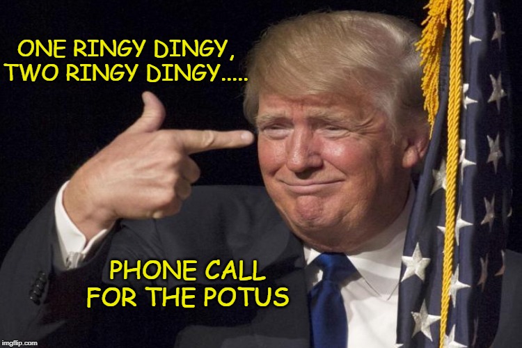 Do It Yourself, Impeachment. | ONE RINGY DINGY, TWO RINGY DINGY..... PHONE CALL FOR THE POTUS | image tagged in treason,bribery,quid pro quo | made w/ Imgflip meme maker