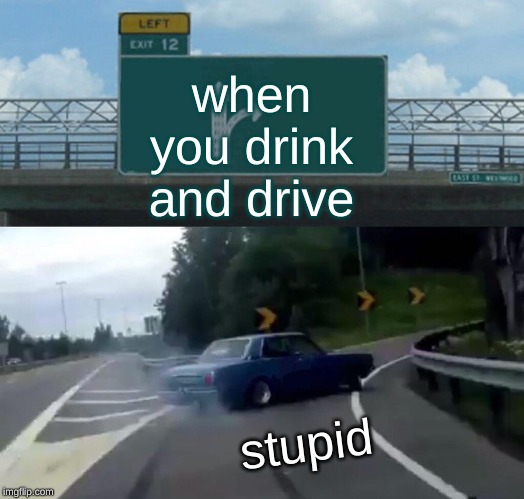 Left Exit 12 Off Ramp Meme | when you drink and drive; stupid | image tagged in memes,left exit 12 off ramp | made w/ Imgflip meme maker