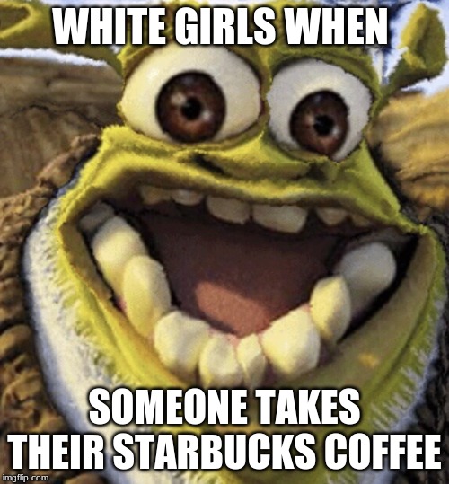 Shrek | WHITE GIRLS WHEN; SOMEONE TAKES THEIR STARBUCKS COFFEE | image tagged in shrek | made w/ Imgflip meme maker