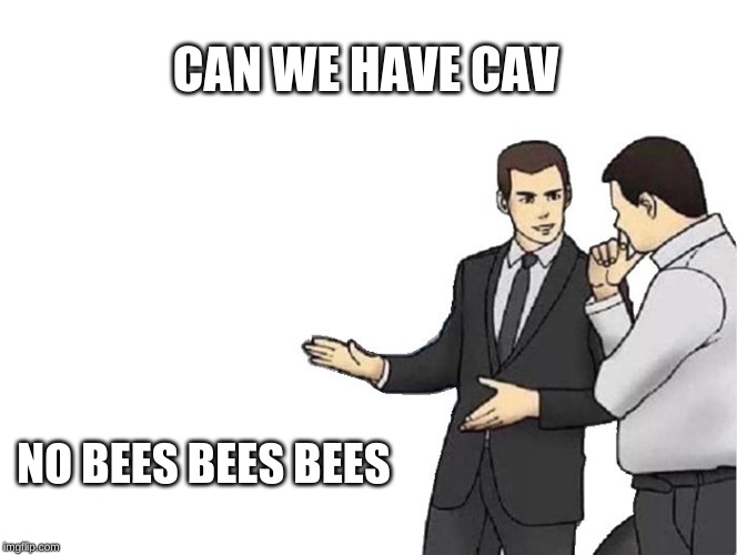 Car Salesman Slaps Hood Meme | CAN WE HAVE CAV; NO BEES BEES BEES | image tagged in memes,car salesman slaps hood | made w/ Imgflip meme maker