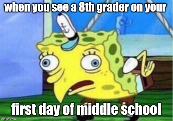 Mocking Spongebob | when you see a 8th grader on your; first day of middle school | image tagged in memes,mocking spongebob | made w/ Imgflip meme maker
