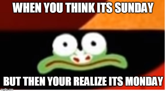 Shocked Aku | WHEN YOU THINK ITS SUNDAY; BUT THEN YOUR REALIZE ITS MONDAY | image tagged in shocked aku | made w/ Imgflip meme maker