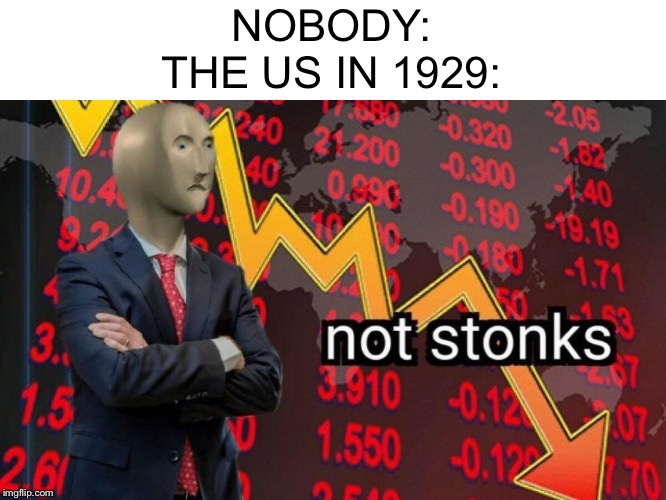 Not stonks | NOBODY:
THE US IN 1929: | image tagged in not stonks | made w/ Imgflip meme maker