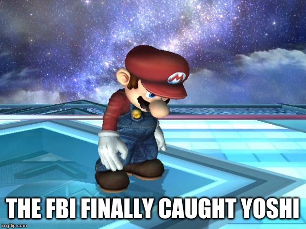 Depressed Mario | THE FBI FINALLY CAUGHT YOSHI | image tagged in depressed mario | made w/ Imgflip meme maker