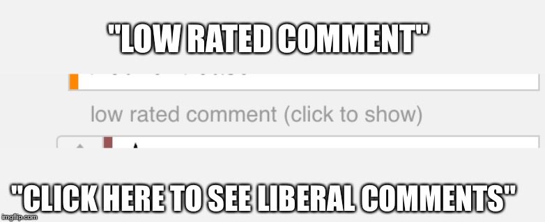 Click here to see liberal comments | "LOW RATED COMMENT"; "CLICK HERE TO SEE LIBERAL COMMENTS" | image tagged in low rated comment,liberal comments | made w/ Imgflip meme maker