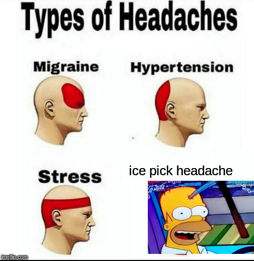 Types of Headaches meme | ice pick headache | image tagged in types of headaches meme | made w/ Imgflip meme maker