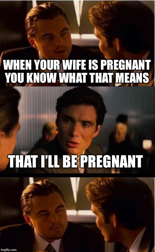 Inception | WHEN YOUR WIFE IS PREGNANT YOU KNOW WHAT THAT MEANS; THAT I’LL BE PREGNANT | image tagged in memes,inception | made w/ Imgflip meme maker