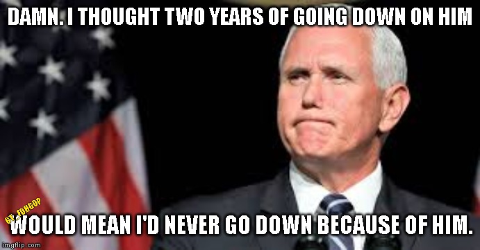 Sorry Mikey. That's LIFE. | DAMN. I THOUGHT TWO YEARS OF GOING DOWN ON HIM; WOULD MEAN I'D NEVER GO DOWN BECAUSE OF HIM. GT_FOHGOP | image tagged in mike pence,donald trump,treason,impeach trump,impeach | made w/ Imgflip meme maker