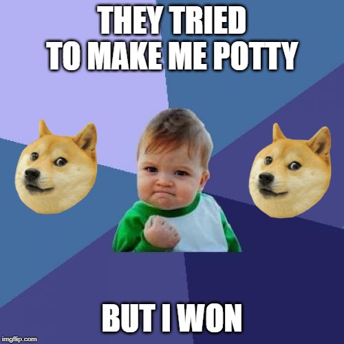 Success Kid | THEY TRIED TO MAKE ME POTTY; BUT I WON | image tagged in memes,success kid | made w/ Imgflip meme maker