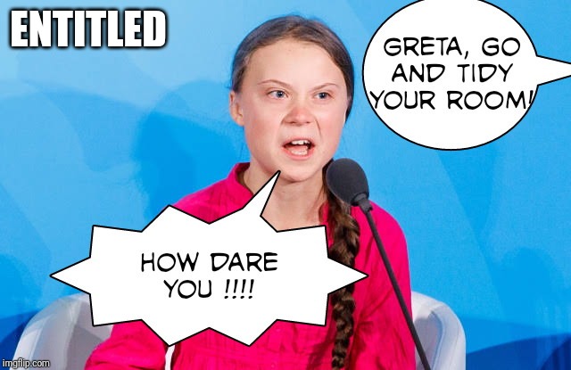 Greta Thunberg | ENTITLED | image tagged in greta thunberg,white privilege,spoiled brat,climate change,climate hoax | made w/ Imgflip meme maker