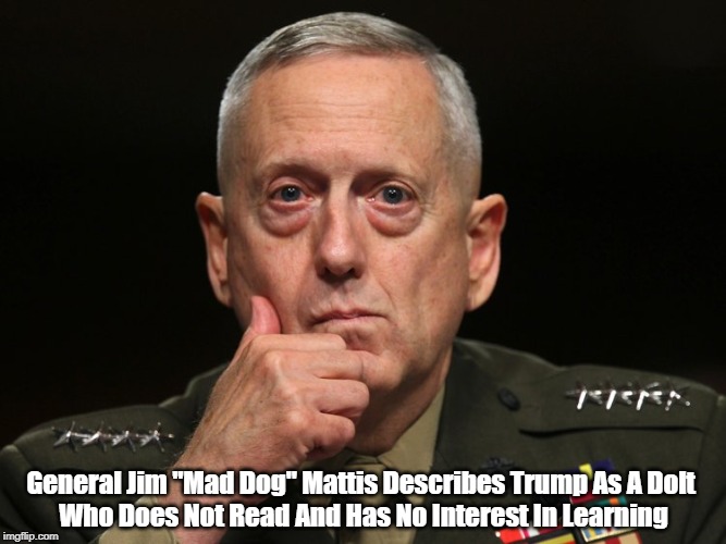 General Jim "Mad Dog" Mattis Describes Trump As A Dolt 
Who Does Not Read And Has No Interest In Learning | made w/ Imgflip meme maker