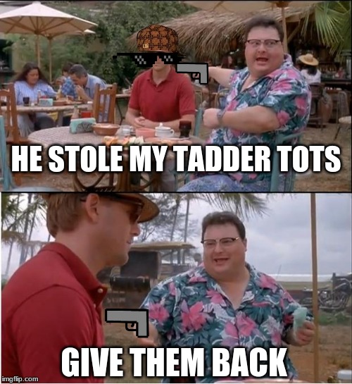 See Nobody Cares | HE STOLE MY TADDER TOTS; GIVE THEM BACK | image tagged in memes,see nobody cares | made w/ Imgflip meme maker