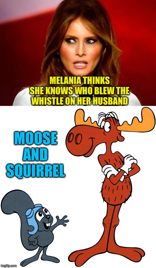 MOOSE AND SQUIRREL; MELANIA THINKS SHE KNOWS WHO BLEW THE WHISTLE ON HER HUSBAND | image tagged in melania trump | made w/ Imgflip meme maker