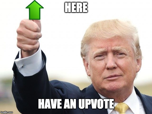 Trump Upvote | HERE HAVE AN UPVOTE | image tagged in trump upvote | made w/ Imgflip meme maker